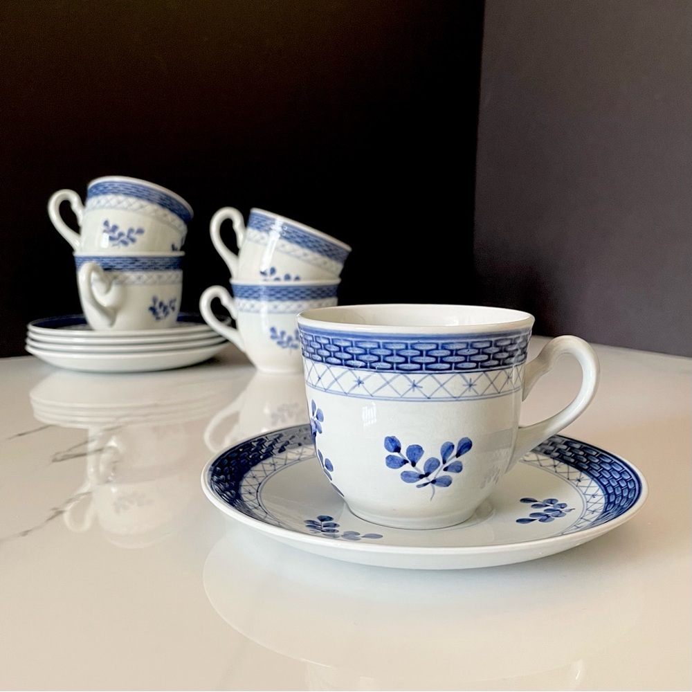 SET of 5 Cups & Saucers - Tranquebar Blue by Royal Copenhagen